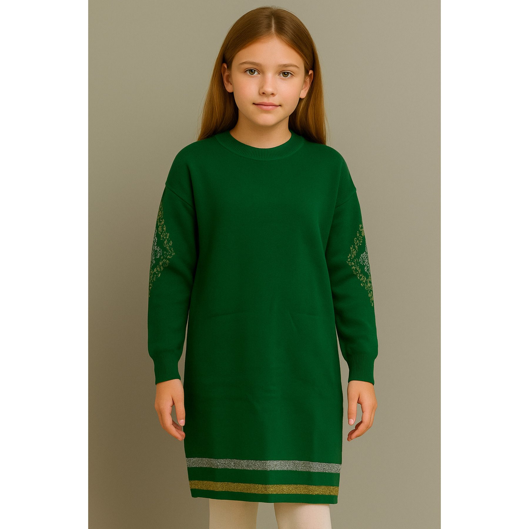 Casual Girls' Blue Knit Dress-Long-Sleeved with Relaxed Fit and Stylish Patterned Design - 图片 4