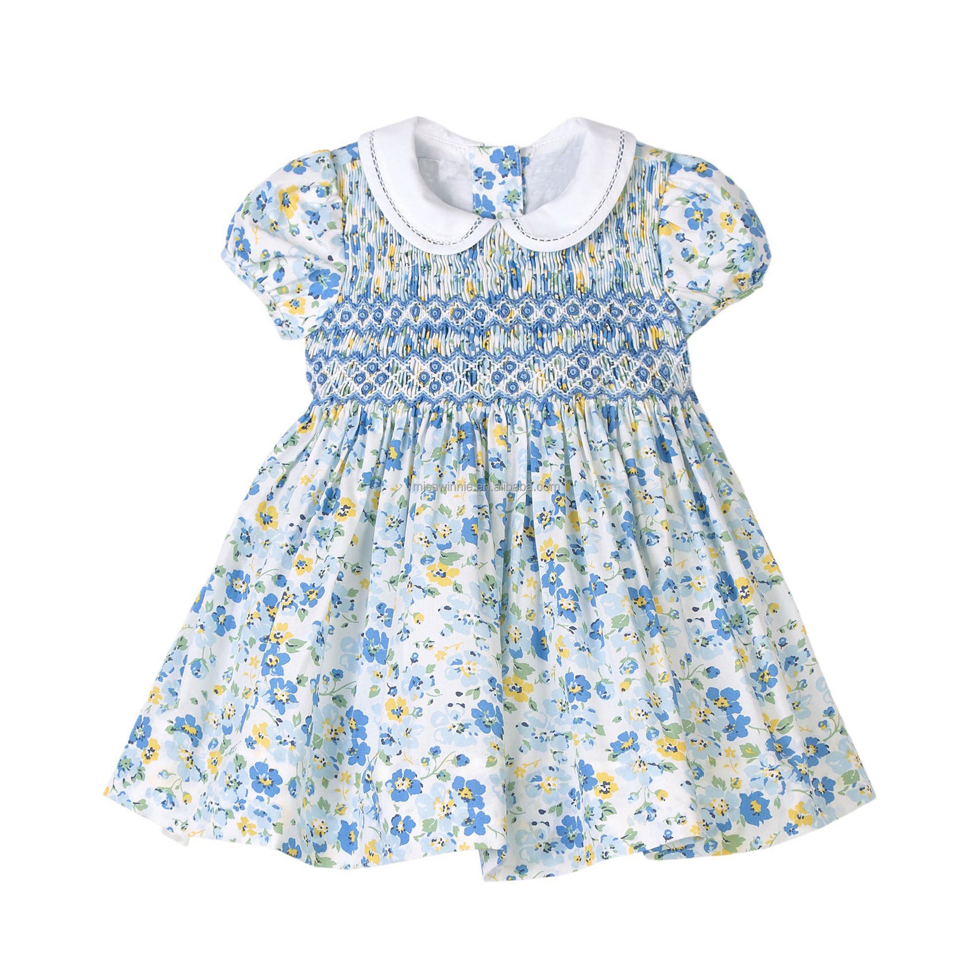 Kids Fancy Dress Photos Woven 100% Cotton Floral Summer Soft Short Puffy Dresses for Girls 7 Years Old - 图片 2