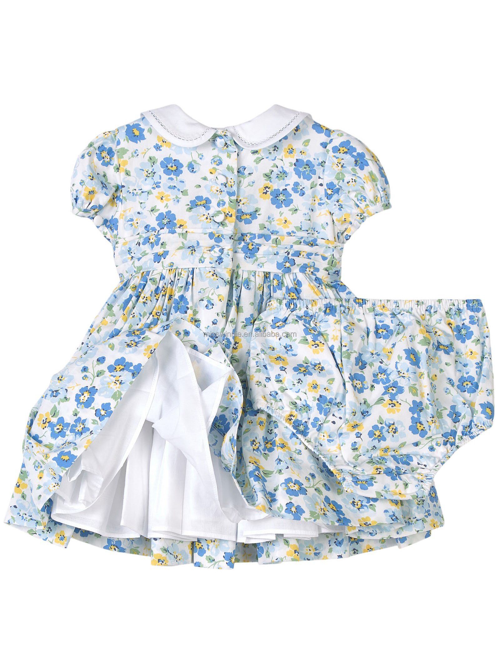 Kids Fancy Dress Photos Woven 100% Cotton Floral Summer Soft Short Puffy Dresses for Girls 7 Years Old - 图片 3