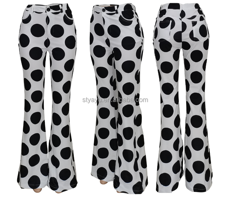 2023 Fashion Polka Dot Print Micro-flared Trousers Women's Trousers