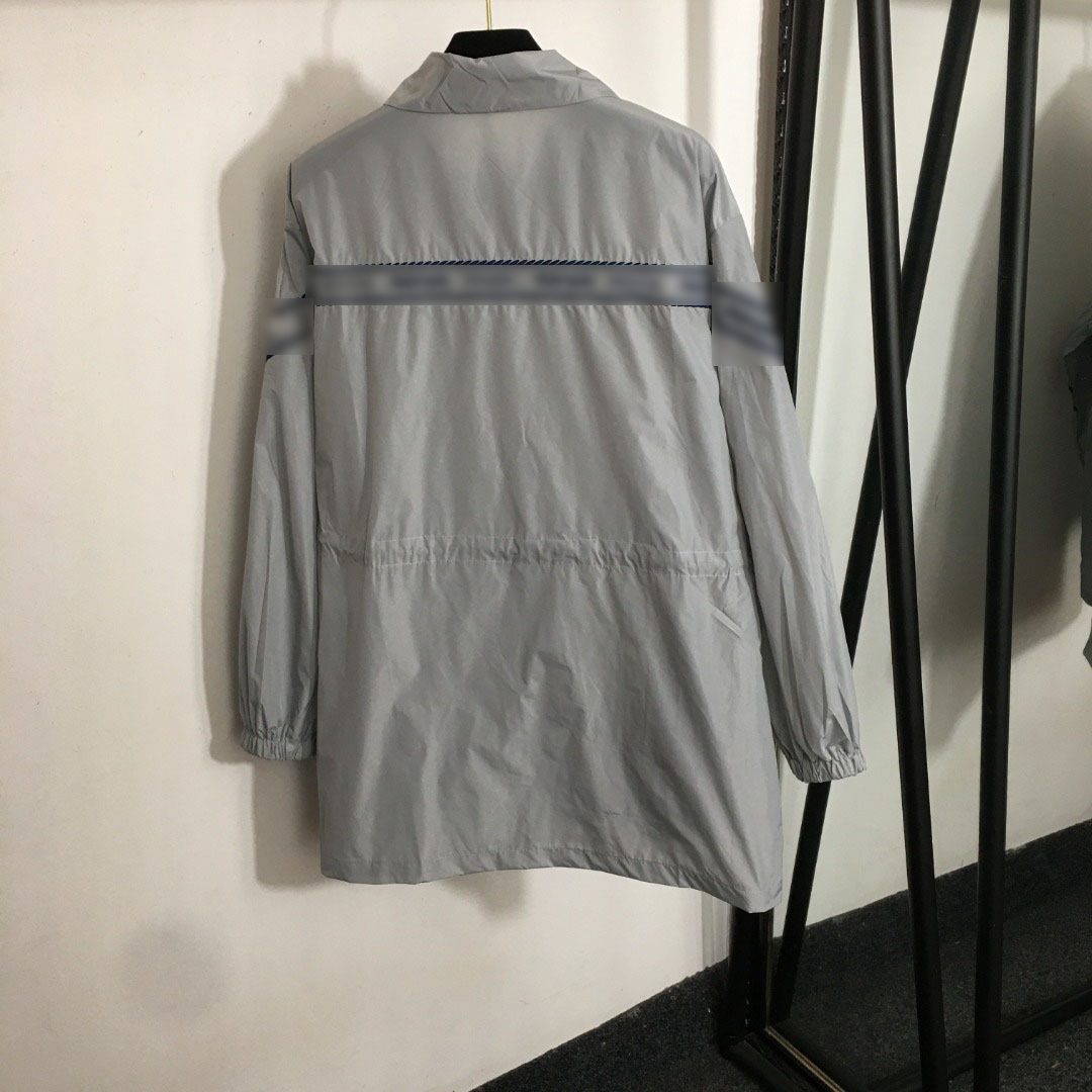 Women's Casual Long Sleeve Trench Coat Zipper 25 Spring Summer New Logo Letter Embroidered Chest Drawstring Waist Jacket - 图片 3