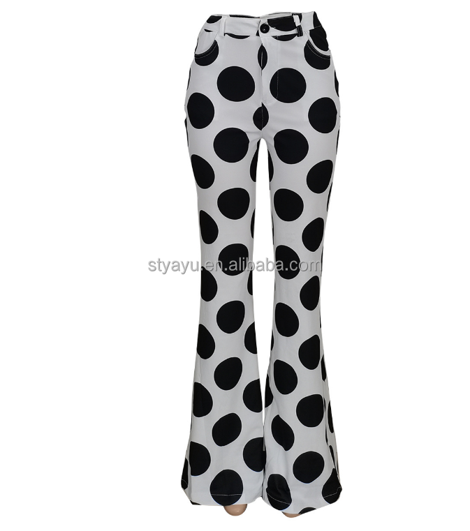 2023 Fashion Polka Dot Print Micro-flared Trousers Women's Trousers - 图片 2