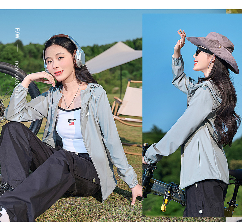 Spring Summer Lightweight Women's Hooded Softshell Jacket Wool/Silk Zipper Closure Breathable Sports Mountaineering Coat - 图片 6