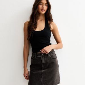 Black Denim A-Line Mini Skirt