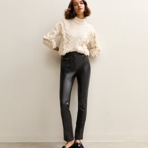 Black Faux Leather Zip Detail Biker Leggings