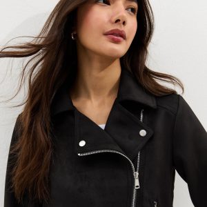 Black Faux Suede Biker Jacket