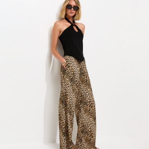 Brown Animal Print Wide Leg Trousers