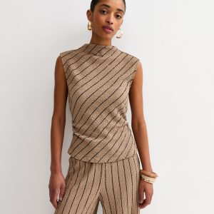 Brown Diagonal Stripe Textured Top