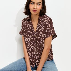 Brown Relaxed Spot Print Short Sleeve Shirt