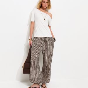 Brown Striped Tapered Cuff Trousers