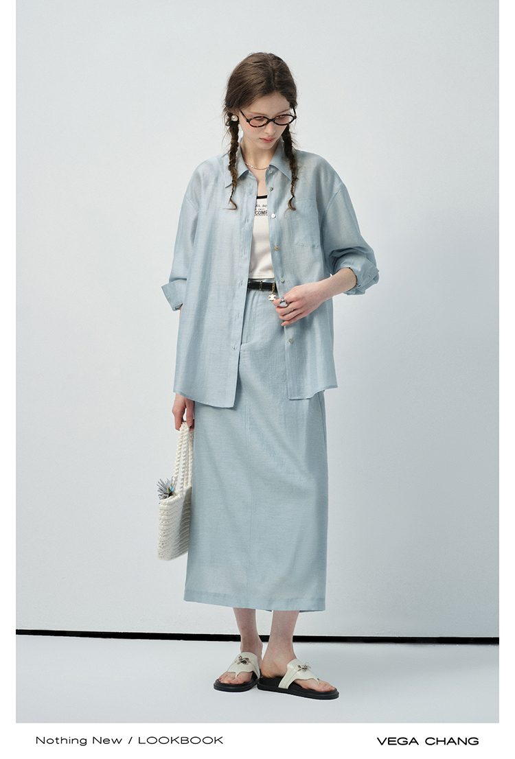 VEGA CHANG Maxi Skirt Ocean Blue Breathable Eco - Friendly Minimalist Casual Wear Skirt for Office & Brunch