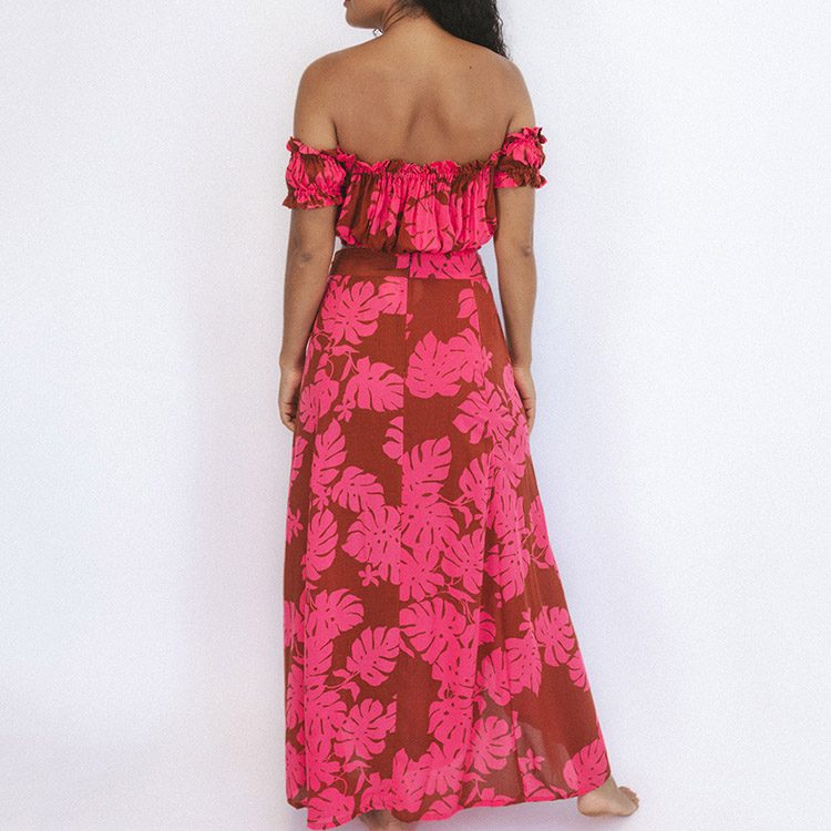 Custom Hawaiian Print Dress Bandeau Casual Dress Luxury Rayon Bohemian Top Dress Two Piece Set