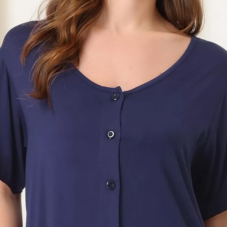 Summer Women's Nightgown Button Down Sleep Dress Short Sleeve Soft Modal Loose Pajama Sleepshirt Organic Jersey Women Homewear