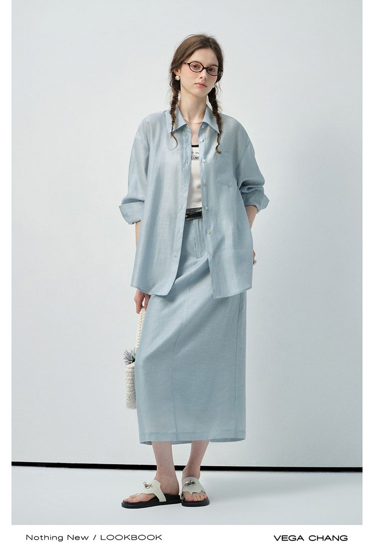 VEGA CHANG Maxi Skirt Ocean Blue Breathable Eco - Friendly Minimalist Casual Wear Skirt for Office & Brunch