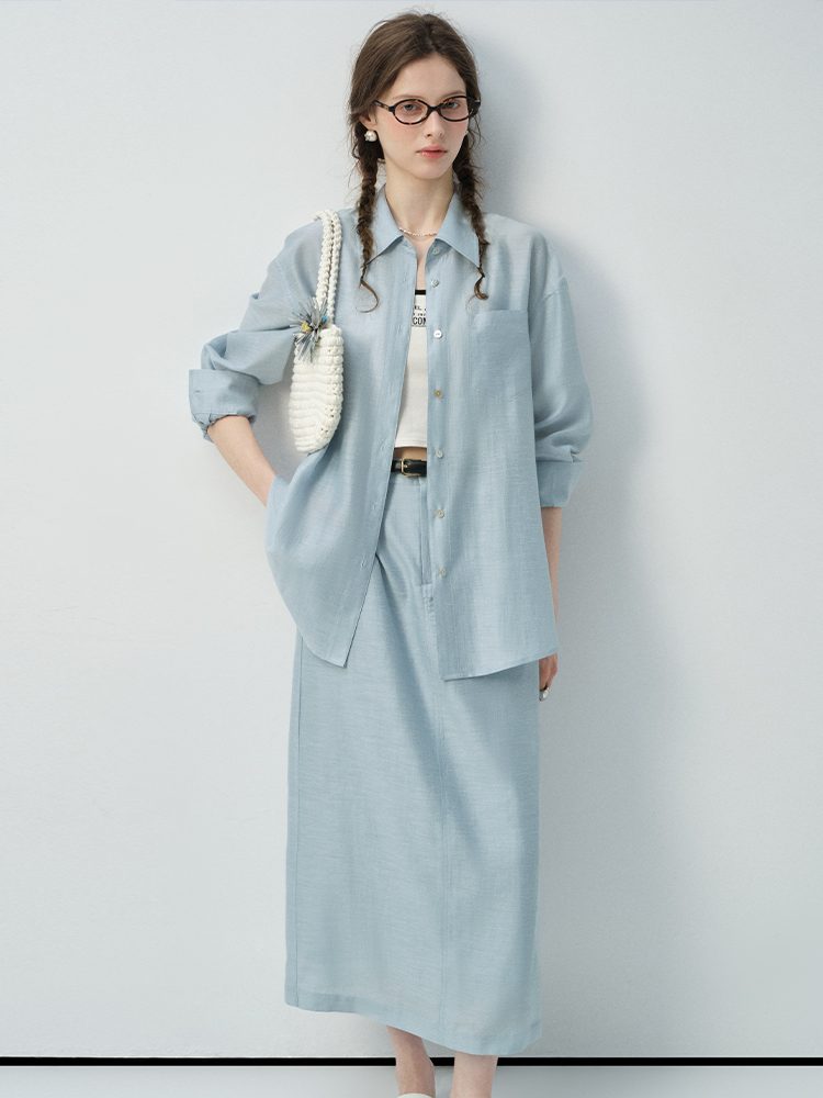 VEGA CHANG Maxi Skirt Ocean Blue Breathable Eco - Friendly Minimalist Casual Wear Skirt for Office & Brunch