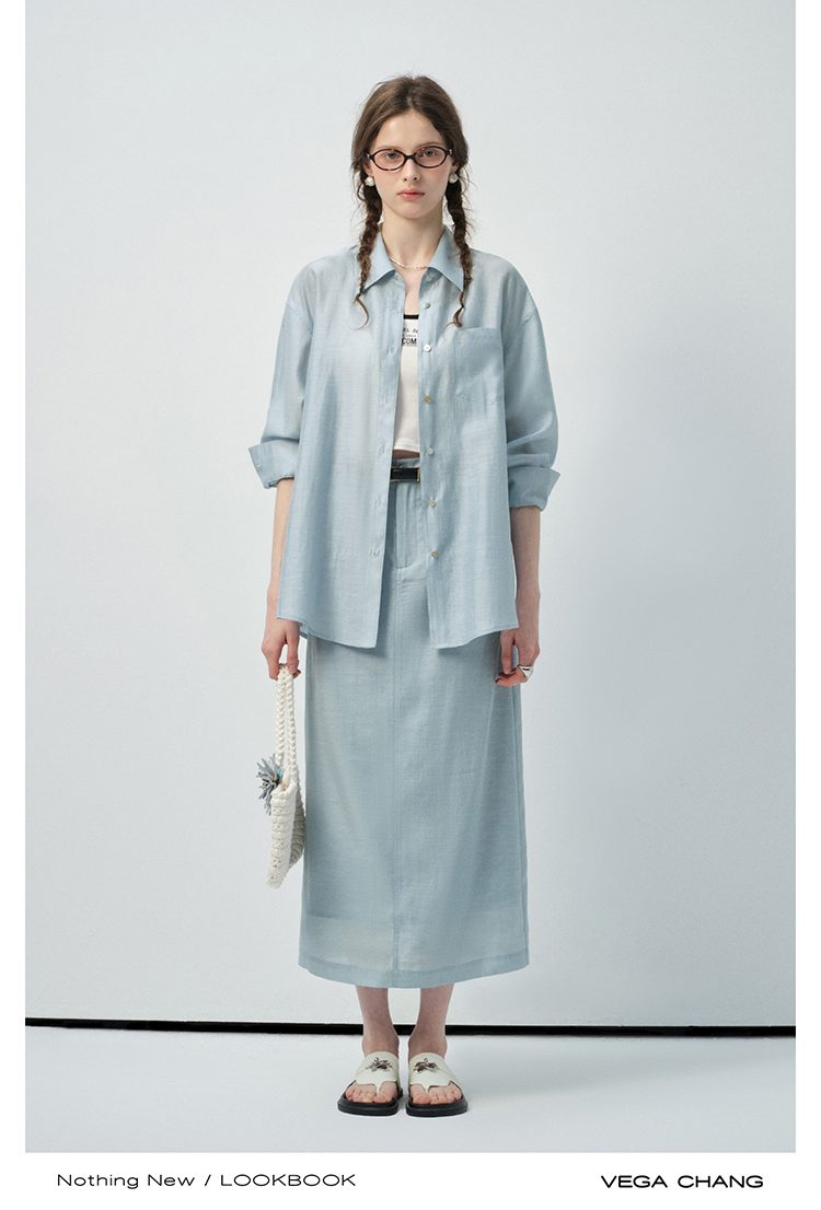 VEGA CHANG Maxi Skirt Ocean Blue Breathable Eco - Friendly Minimalist Casual Wear Skirt for Office & Brunch