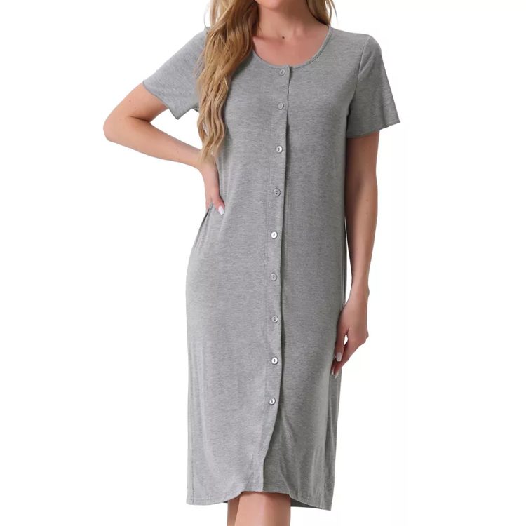 Summer Women's Nightgown Button Down Sleep Dress Short Sleeve Soft Modal Loose Pajama Sleepshirt Organic Jersey Women Homewear