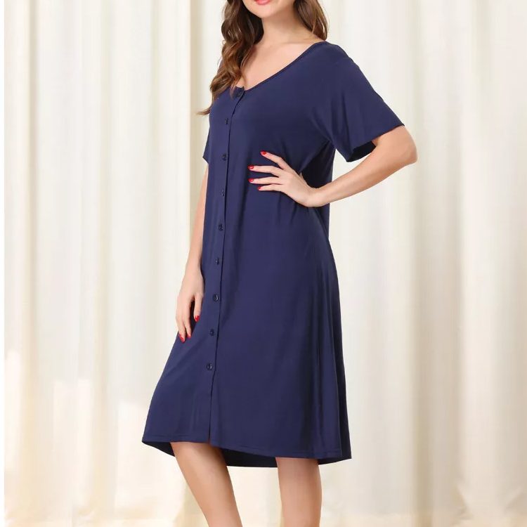 Summer Women's Nightgown Button Down Sleep Dress Short Sleeve Soft Modal Loose Pajama Sleepshirt Organic Jersey Women Homewear