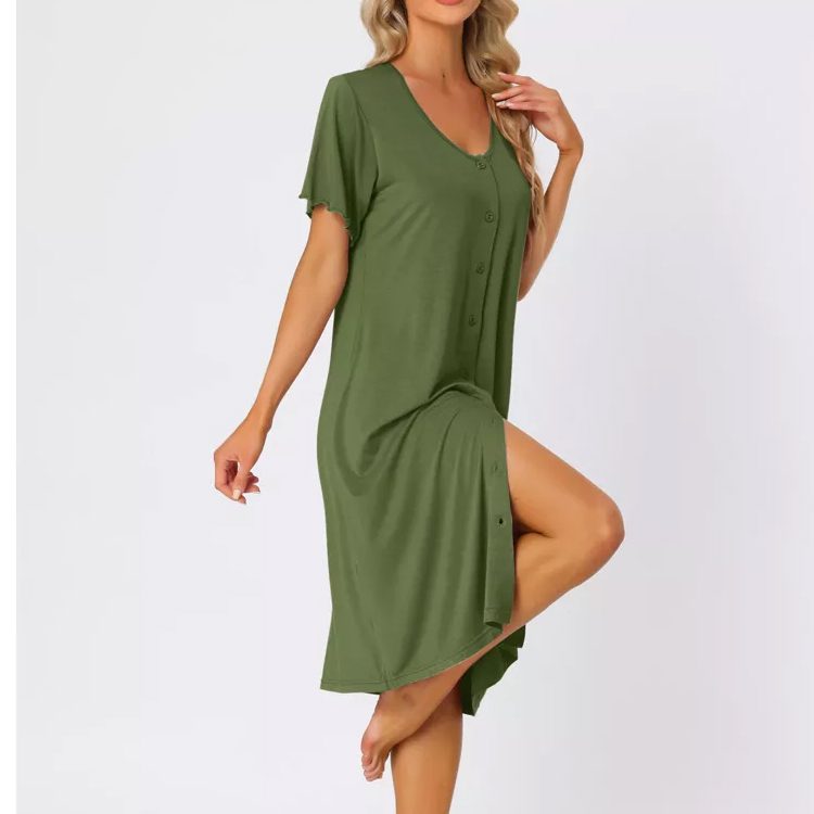 Summer Women's Nightgown Button Down Sleep Dress Short Sleeve Soft Modal Loose Pajama Sleepshirt Organic Jersey Women Homewear