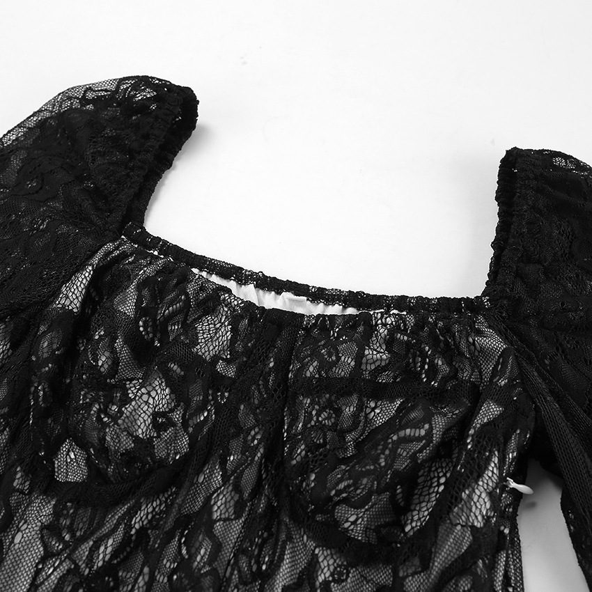 2026 Sexy High-end Women's Long Sleeve Lace Dress Female Black Skirt Elegant Women Dress with Lining