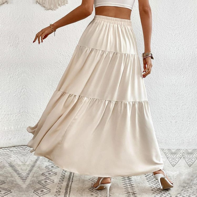 Custom OEM Women's Tiered Maxi Skirt, High Waist A-Line, Button Front, Flowy Boho Summer Skirt