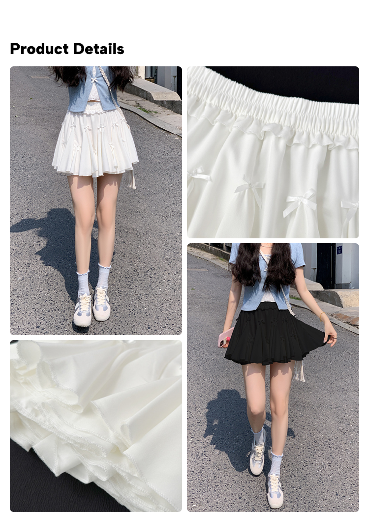 Custom OEM Women A-Line Ruffle Mini Skirt, High Waist Elastic Skater Skirt with Bowknot