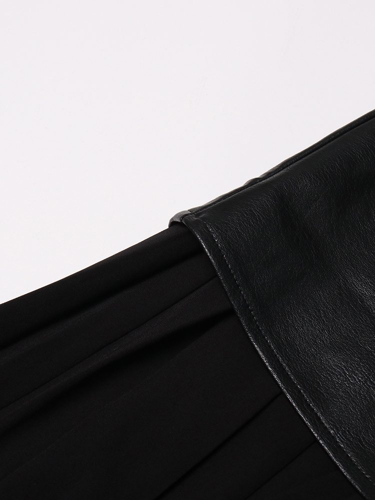 TWOTWINSTYLE Vintage Bodycon Pleated Midi Skirt High Waist Irregular Leather Patchwork Empire Waistline Plus Size Available