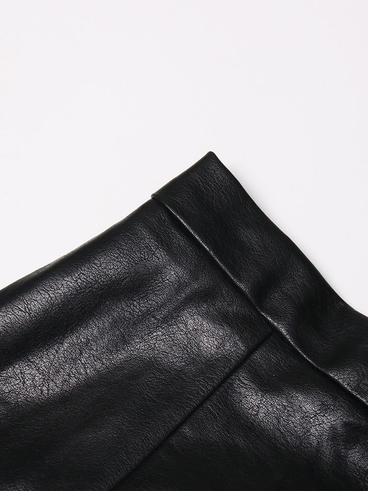 TWOTWINSTYLE Vintage Bodycon Pleated Midi Skirt High Waist Irregular Leather Patchwork Empire Waistline Plus Size Available