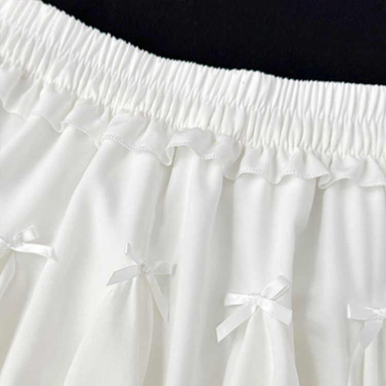 Custom OEM Women A-Line Ruffle Mini Skirt, High Waist Elastic Skater Skirt with Bowknot