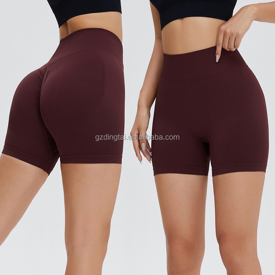 Guangzhou Dingtai Custom Logo Women Gym Sport Wear Fitness Workout Seamless Yoga Pants Scrunch Butt Lift Leggings Yoga Shorts