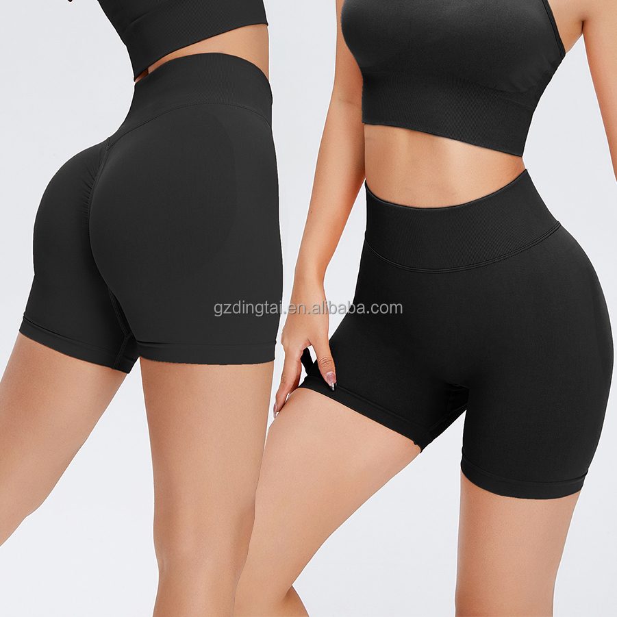 Guangzhou Dingtai Custom Logo Women Gym Sport Wear Fitness Workout Seamless Yoga Pants Scrunch Butt Lift Leggings Yoga Shorts