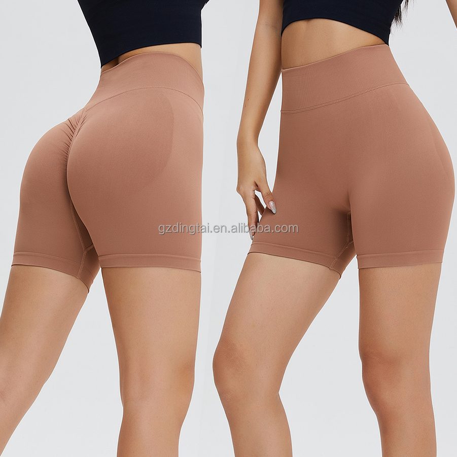 Guangzhou Dingtai Custom Logo Women Gym Sport Wear Fitness Workout Seamless Yoga Pants Scrunch Butt Lift Leggings Yoga Shorts