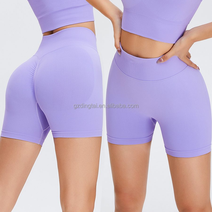 Guangzhou Dingtai Custom Logo Women Gym Sport Wear Fitness Workout Seamless Yoga Pants Scrunch Butt Lift Leggings Yoga Shorts