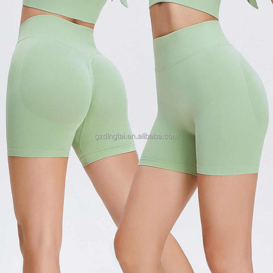 Guangzhou Dingtai Custom Logo Women Gym Sport Wear Fitness Workout Seamless Yoga Pants Scrunch Butt Lift Leggings Yoga Shorts