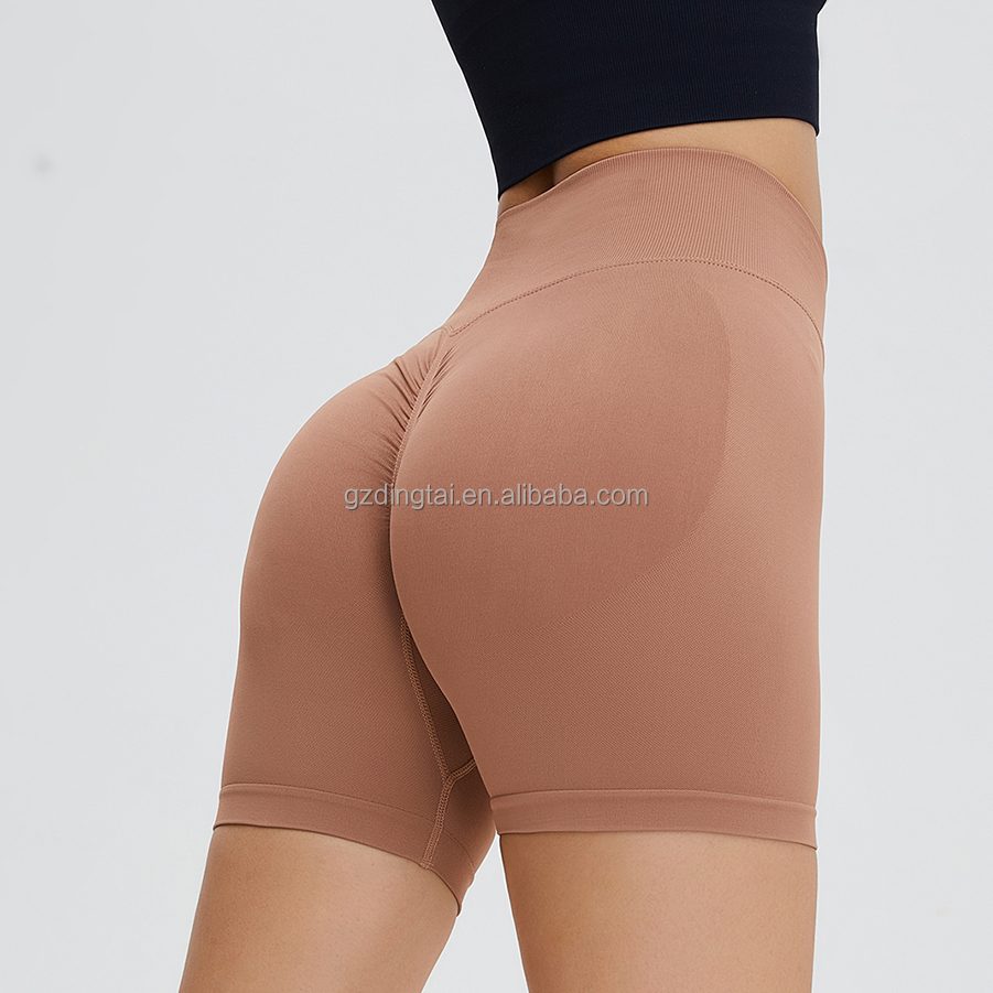 Guangzhou Dingtai Custom Logo Women Gym Sport Wear Fitness Workout Seamless Yoga Pants Scrunch Butt Lift Leggings Yoga Shorts