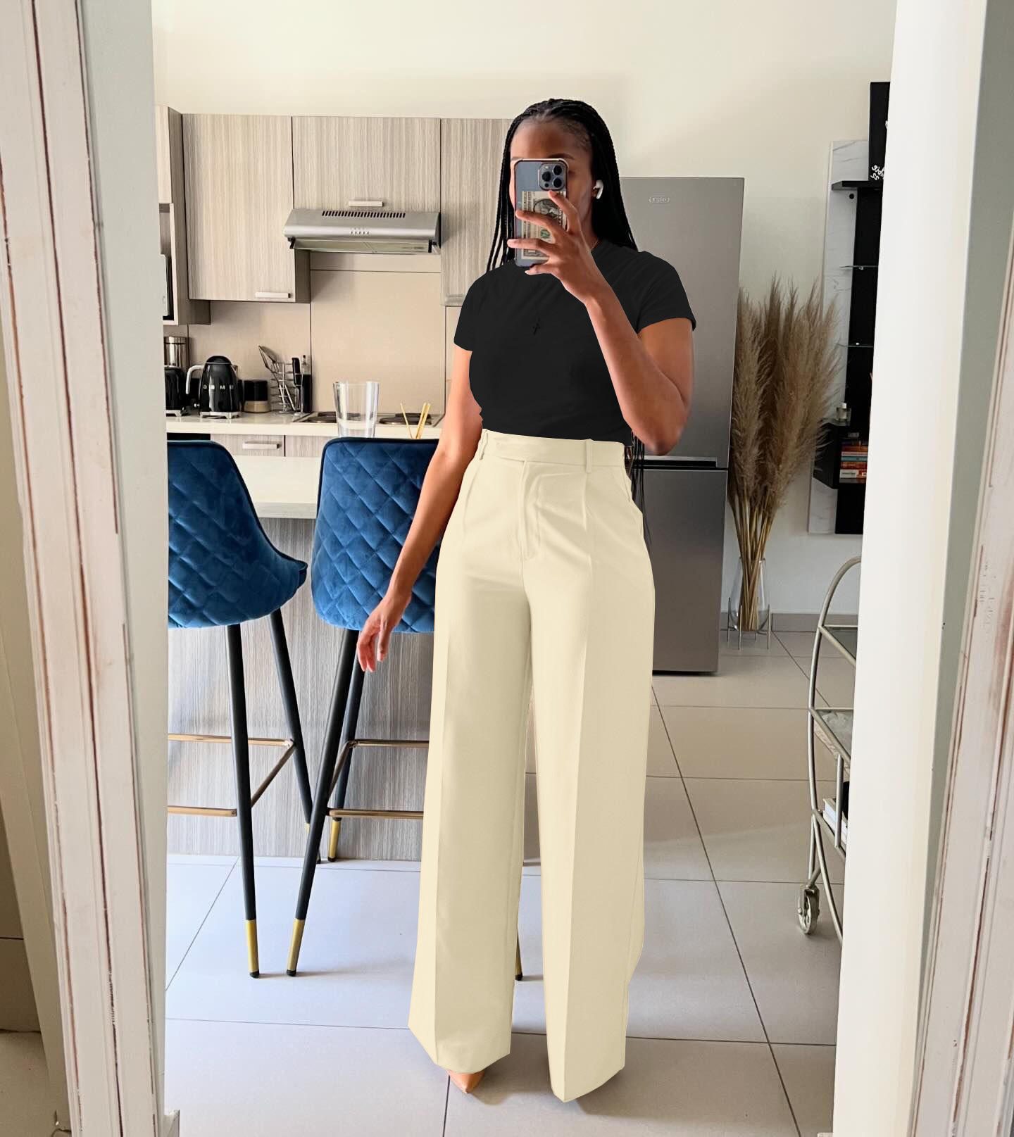 Wholesale High Waist Zipper Side Long Straight Legs Pants