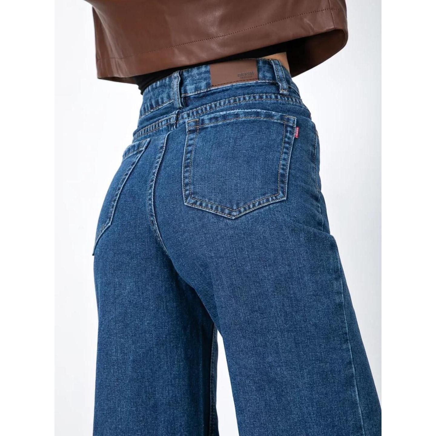 Women Mid Rise Wide Leg Jeans Light Blue Casual Denim Pants Breathable Comfort Waistband