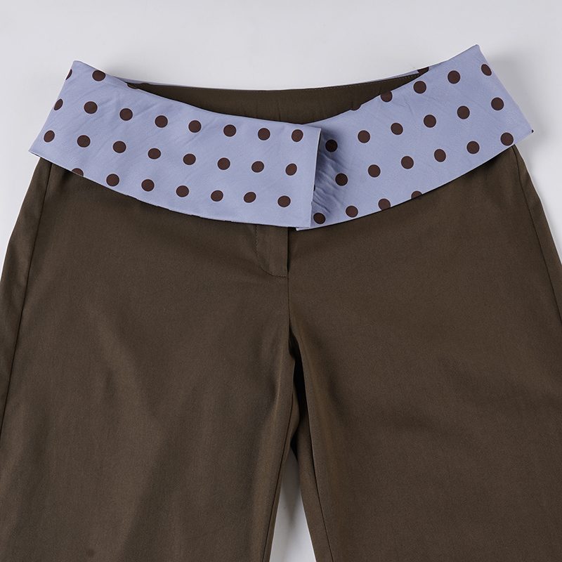 Women's Autumn Casual Retro Light Mature Contrast Color Polka Dot Splicing Design Straight Loose Flat Breathable Eco-Friendly