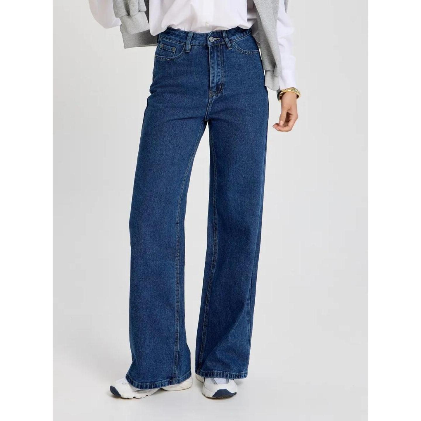 Women Mid Rise Wide Leg Jeans Light Blue Casual Denim Pants Breathable Comfort Waistband