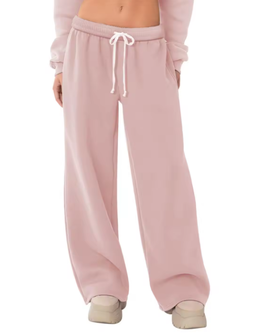 Custom Heavyweight Cotton Custom Logo Women's Straight Pants Low Waist Casual Breathable Eco-Friendly Anti-Wrinkle Drawstring