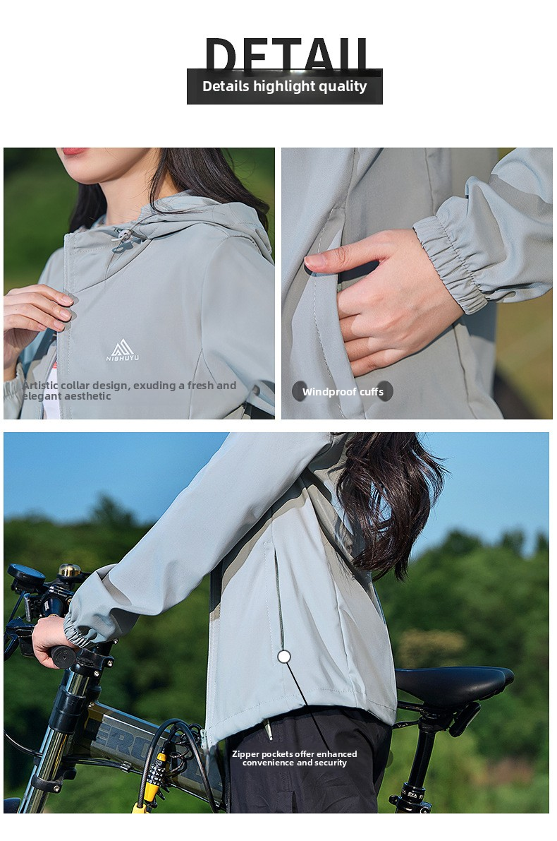 Spring Summer Lightweight Women's Hooded Softshell Jacket Wool/Silk Zipper Closure Breathable Sports Mountaineering Coat