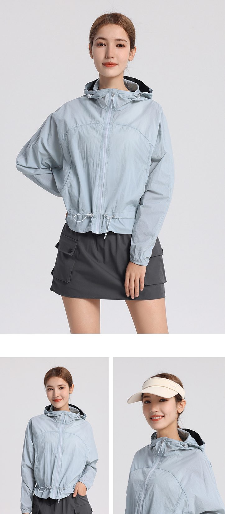 Summer Women's Safari Jacket Short Thin Waterproof Breathable Lightweight for Outdoor Sports & Cycling with LOGO