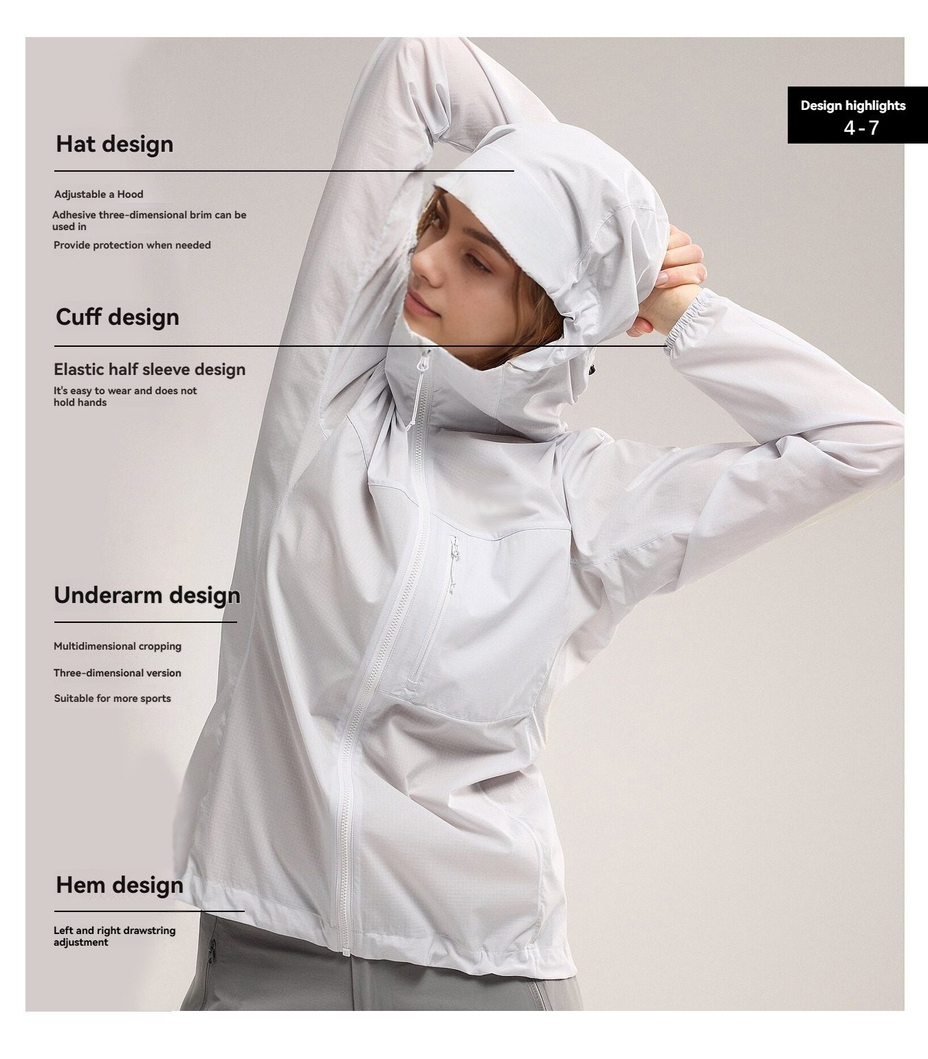 Summer Lady Woman Outdoor Hooded Jacket Waterproof Breathable Summer Sun Protection Top Coat Thin Pure Color Plain Dyed