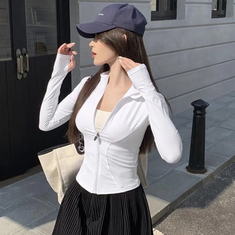 Slim Zipper Sports Thin Coat Summer Sun Protection Jacket Women Ice Silk Breathable Solid Sunscreen Clothing