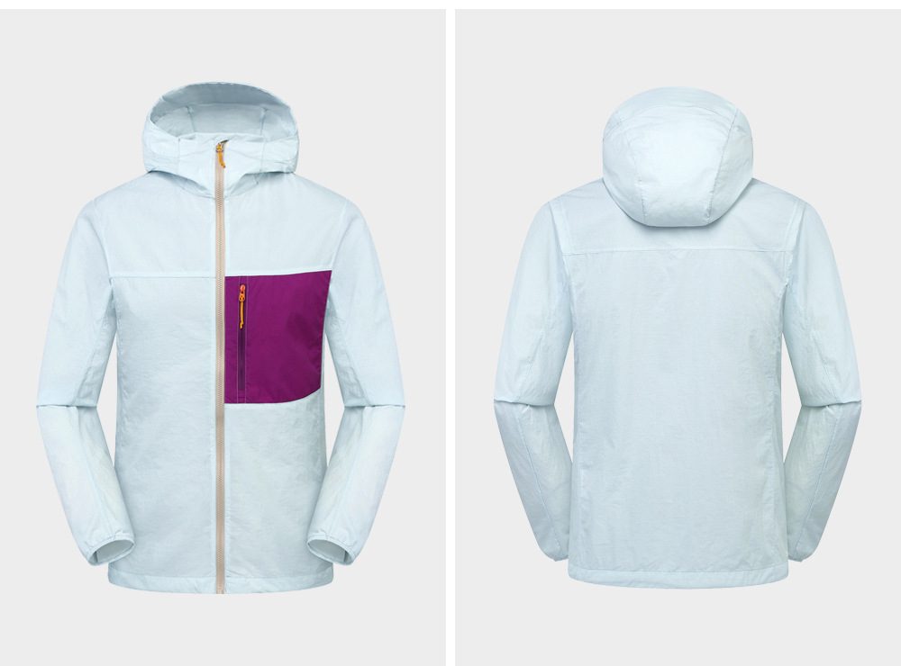 Summer Lady Woman Outdoor Hooded Jacket Waterproof Breathable Summer Sun Protection Top Coat Thin Pure Color Plain Dyed