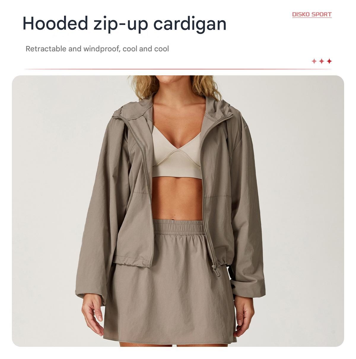 Women's Summer Sports Jacket Comfortable Solid Color Hooded Zipper Sun Coat UV Protection Quick-Dry Cool Breathable Active Tops