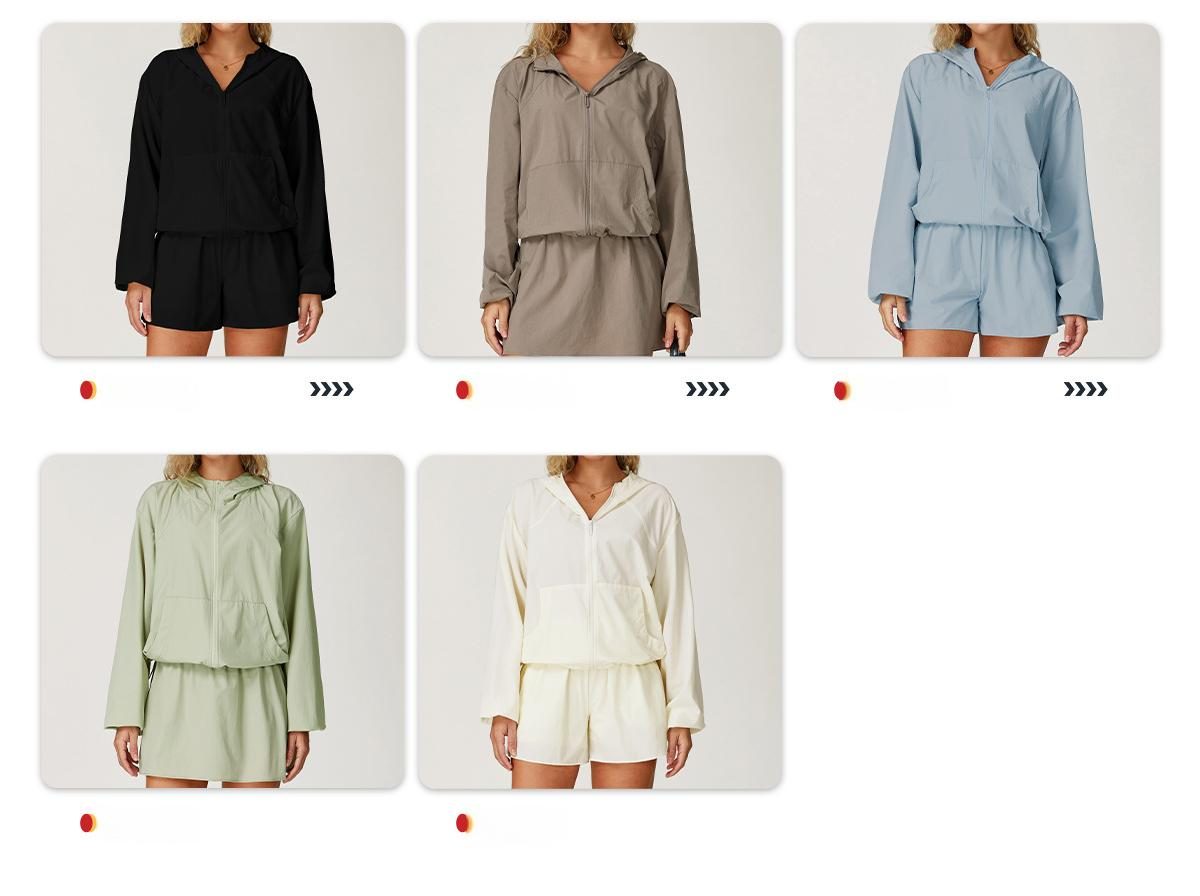 Women's Summer Sports Jacket Comfortable Solid Color Hooded Zipper Sun Coat UV Protection Quick-Dry Cool Breathable Active Tops