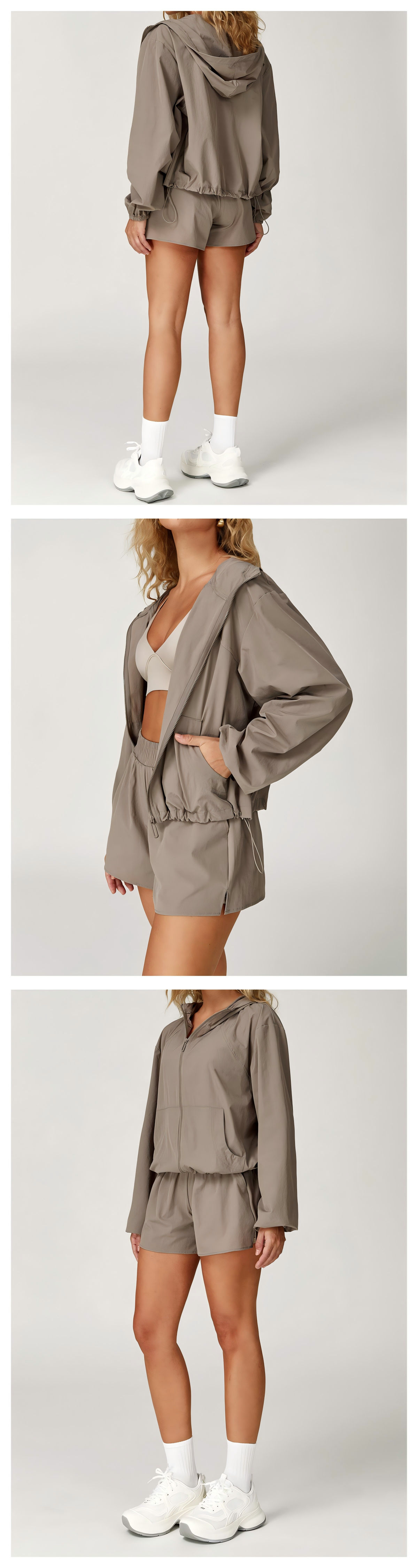 Women's Summer Sports Jacket Comfortable Solid Color Hooded Zipper Sun Coat UV Protection Quick-Dry Cool Breathable Active Tops