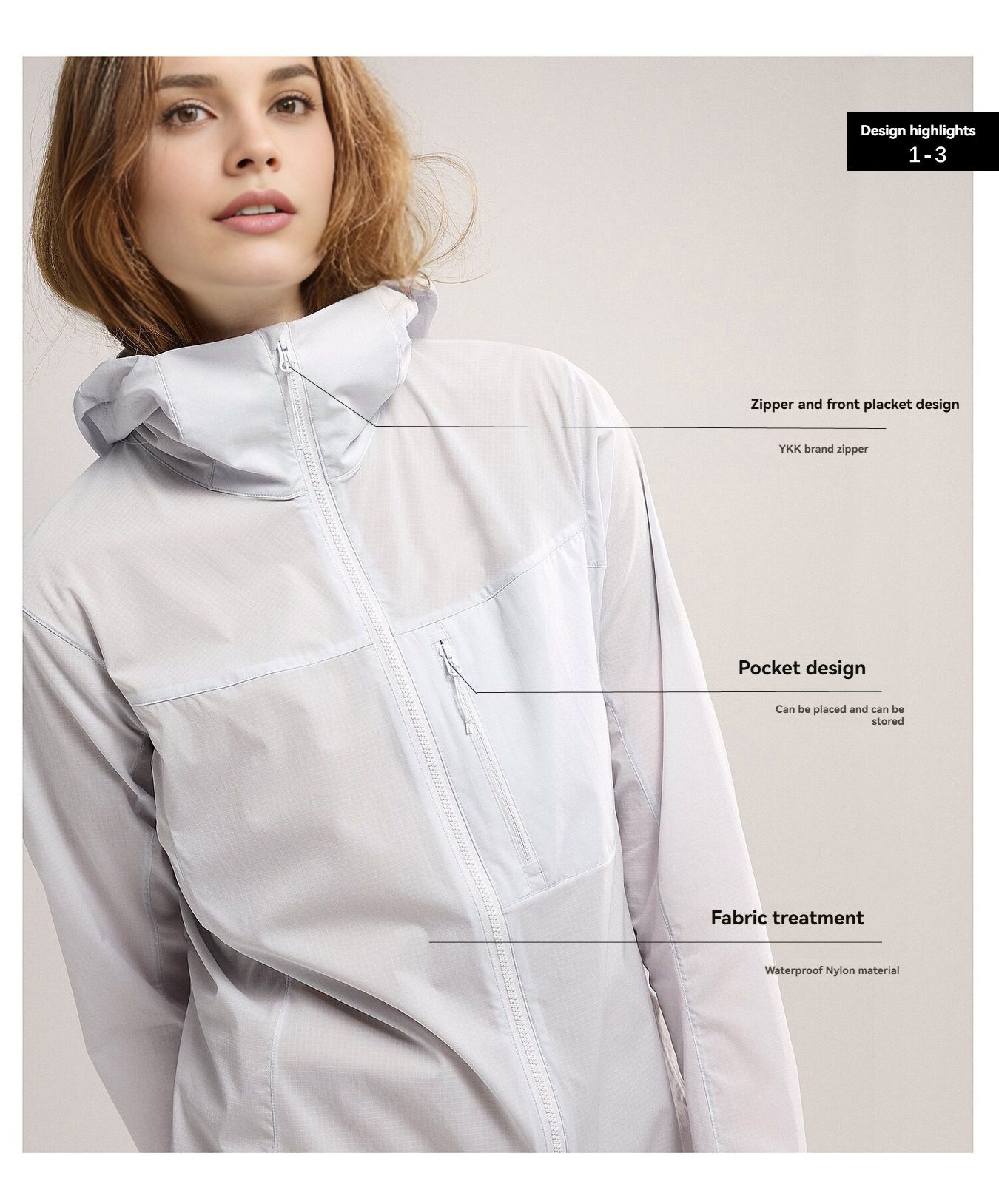 Summer Lady Woman Outdoor Hooded Jacket Waterproof Breathable Summer Sun Protection Top Coat Thin Pure Color Plain Dyed