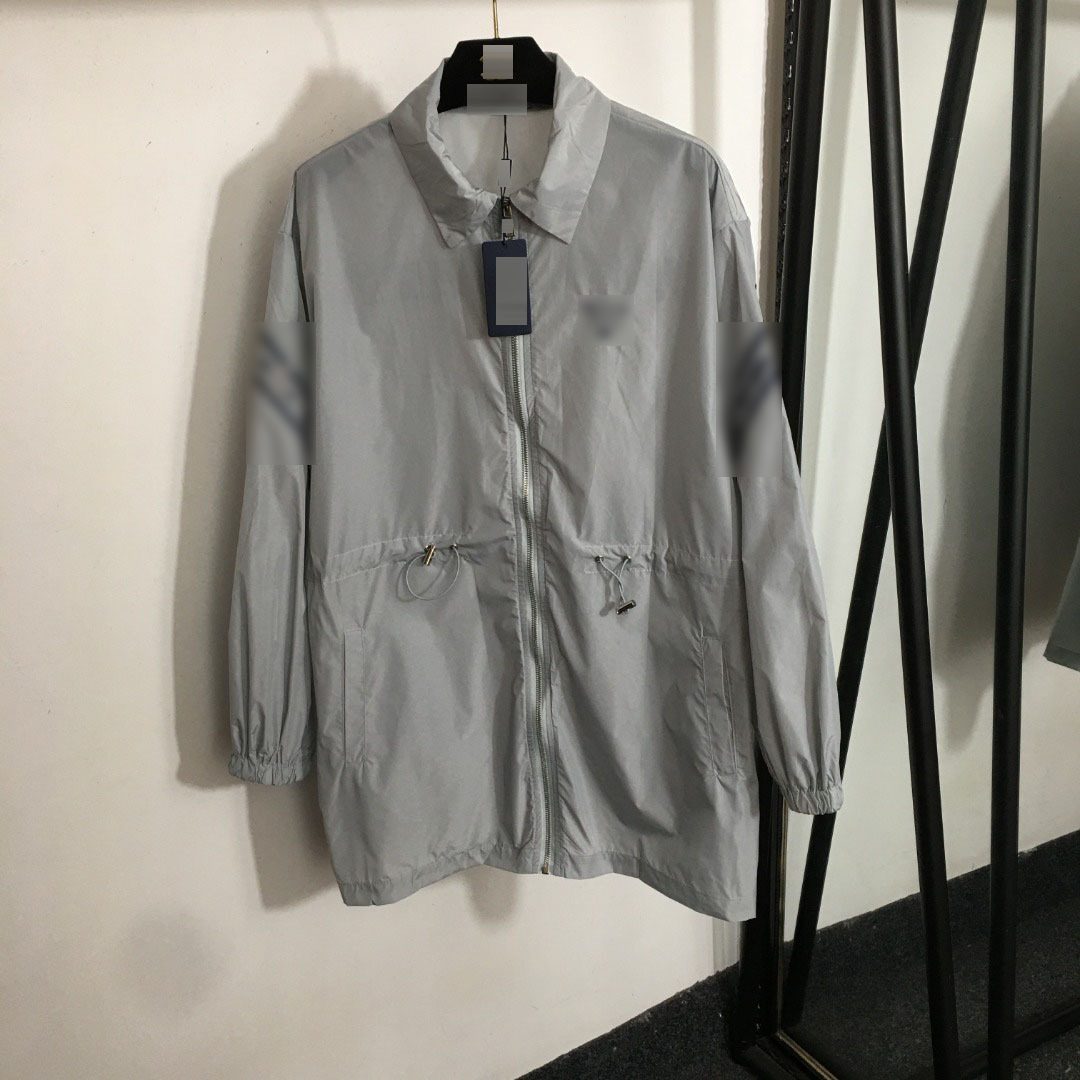 Women's Casual Long Sleeve Trench Coat Zipper 25 Spring Summer New Logo Letter Embroidered Chest Drawstring Waist Jacket